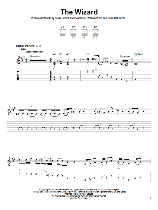 Black Sabbath The Wizard sheet music notes and chords arranged for Easy Guitar Tab