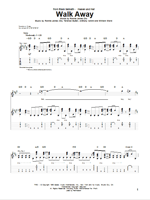 Black Sabbath Walk Away sheet music notes and chords arranged for Guitar Tab