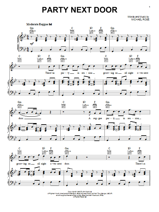 Black Uhuru Party Next Door sheet music notes and chords arranged for Piano, Vocal & Guitar Chords (Right-Hand Melody)