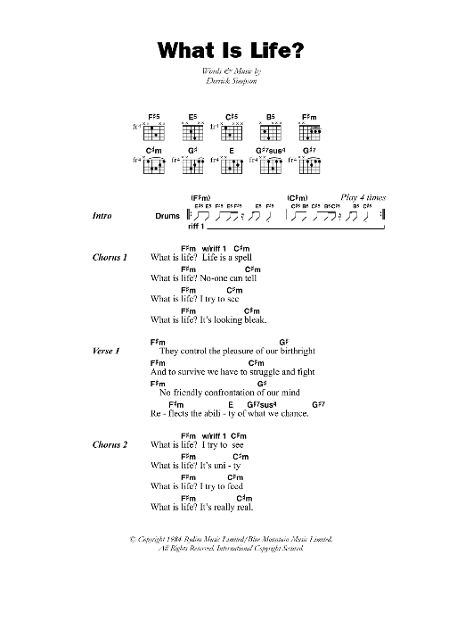 Black Uhuru What Is Life? sheet music notes and chords arranged for Guitar Chords/Lyrics