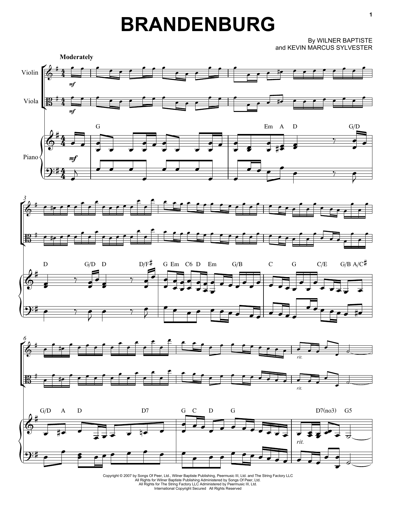 Black Violin Brandenburg sheet music notes and chords arranged for Instrumental Duet and Piano