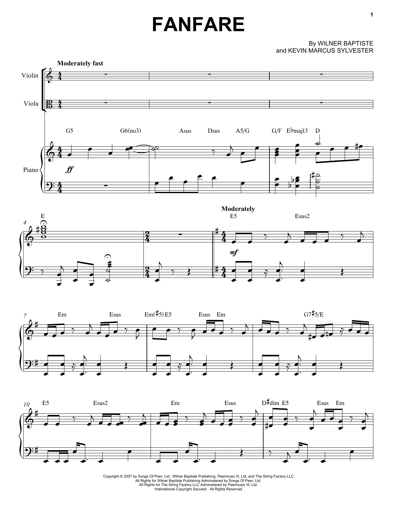 Black Violin Fanfare sheet music notes and chords arranged for Instrumental Duet and Piano