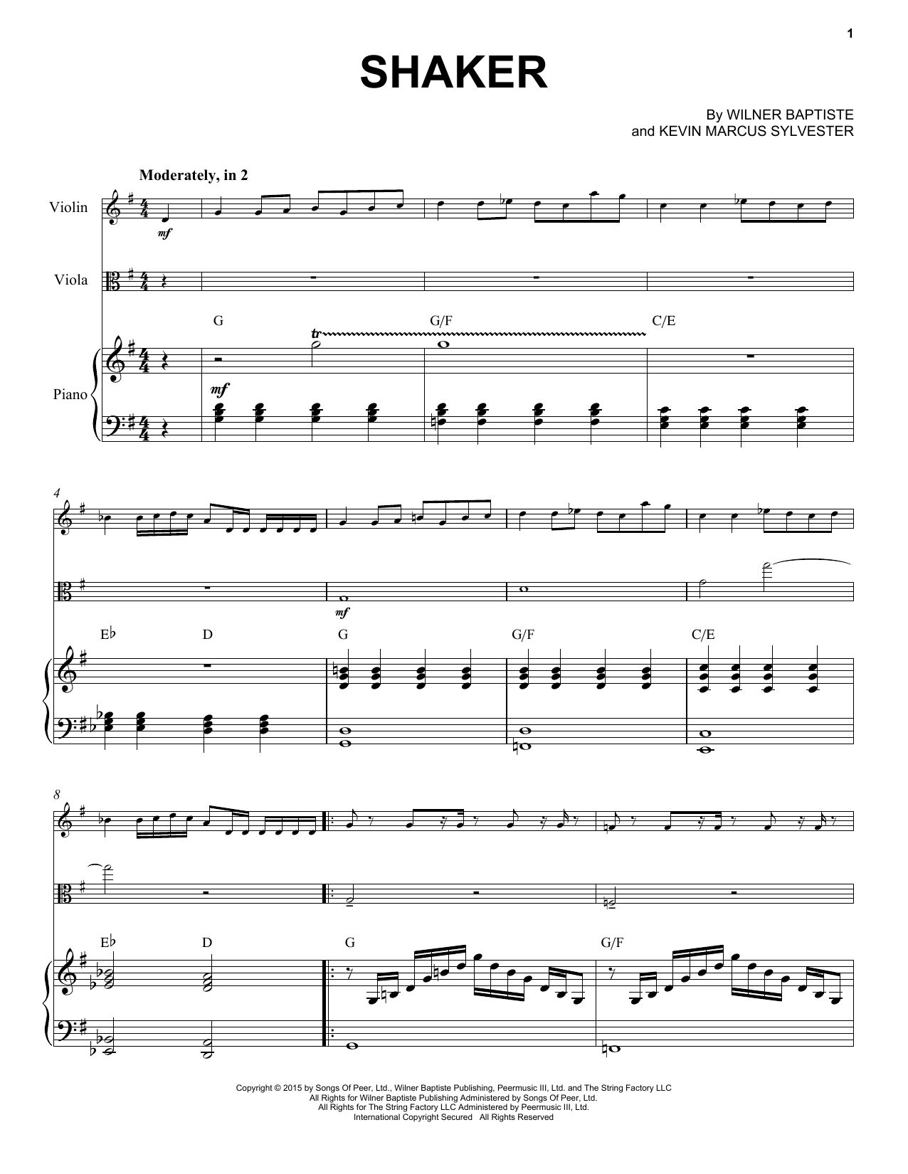 Black Violin Shaker sheet music notes and chords arranged for Instrumental Duet and Piano