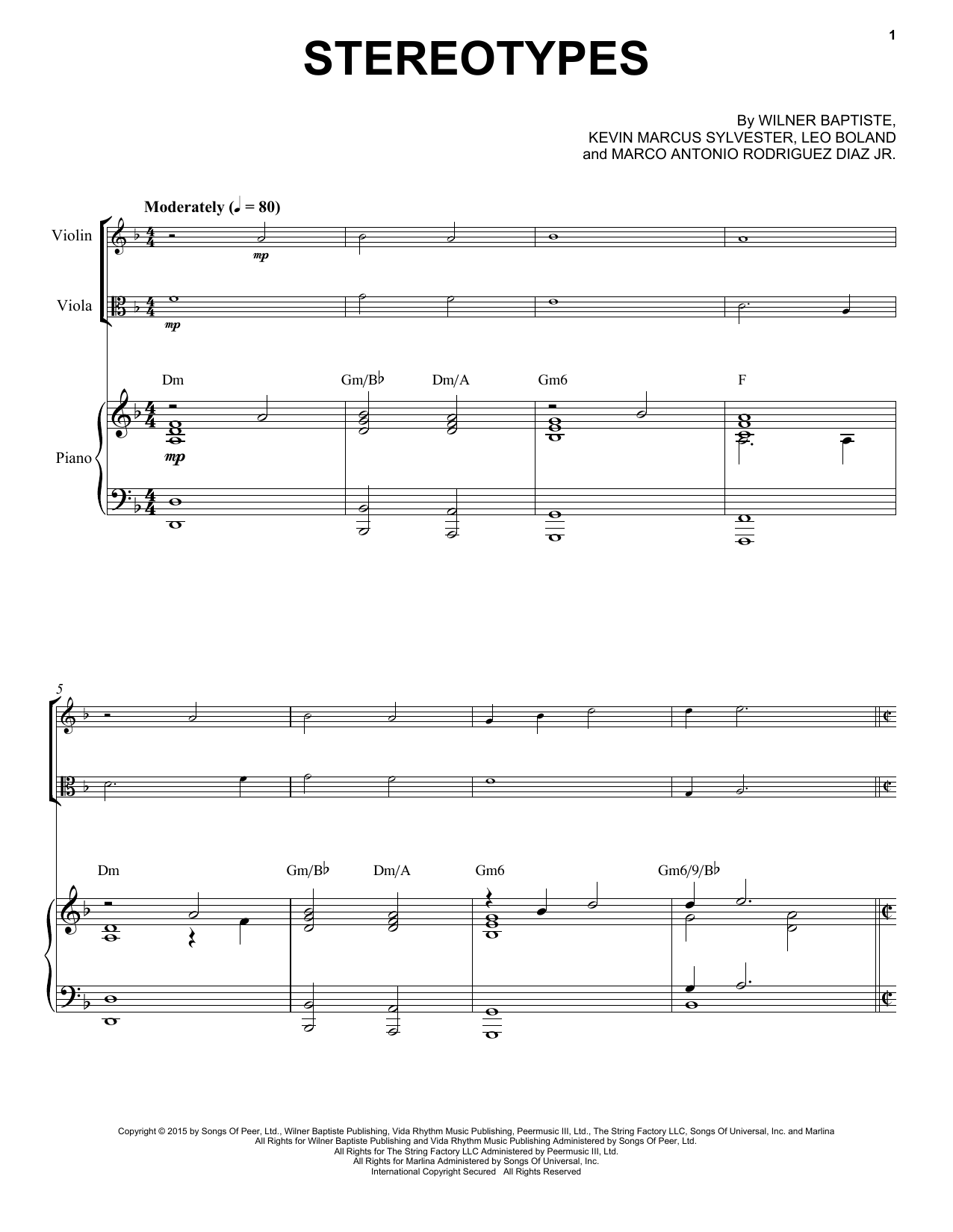 Black Violin Stereotypes sheet music notes and chords arranged for Instrumental Duet and Piano