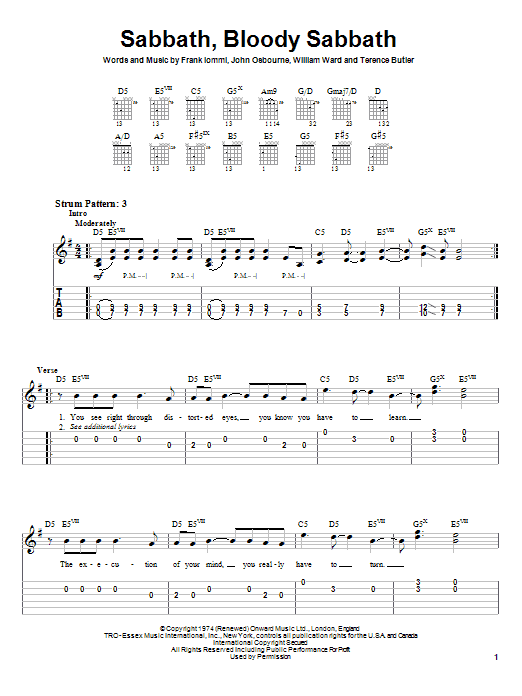 Black Sabbath Sabbath, Bloody Sabbath sheet music notes and chords arranged for Guitar Tab (Single Guitar)