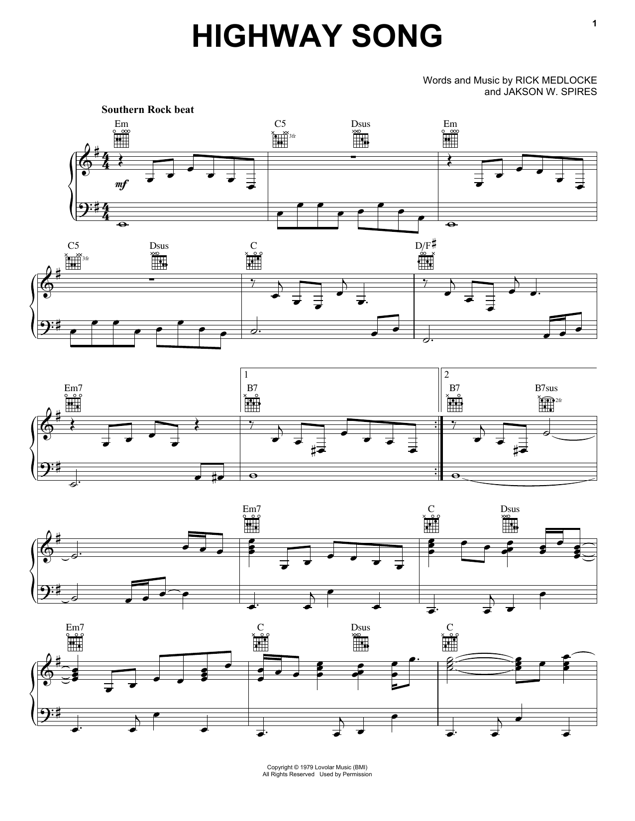 Blackfoot Highway Song sheet music notes and chords arranged for Piano, Vocal & Guitar Chords (Right-Hand Melody)