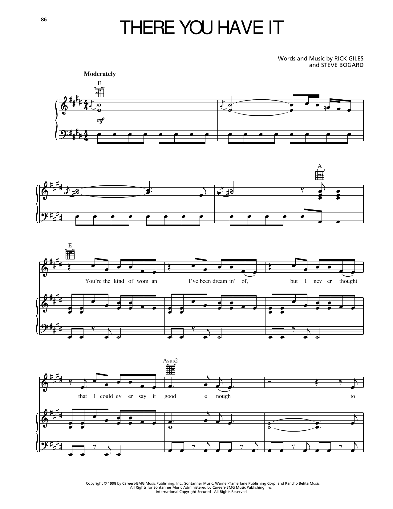 Blackhawk There You Have It sheet music notes and chords arranged for Piano, Vocal & Guitar Chords (Right-Hand Melody)