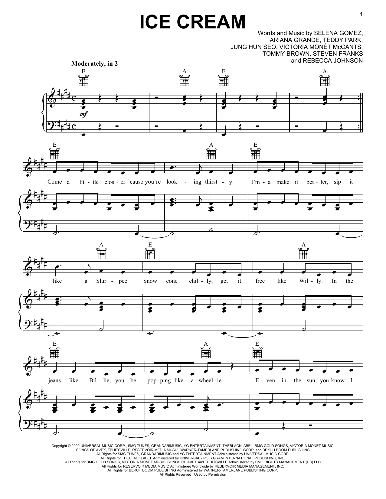 BLACKPINK Ice Cream (with Selena Gomez) sheet music notes and chords arranged for Easy Piano