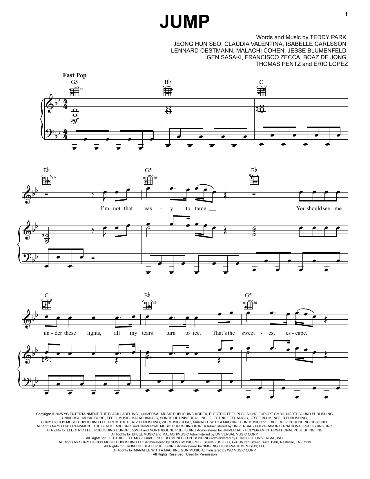 BLACKPINK Jump sheet music notes and chords arranged for Piano, Vocal & Guitar Chords (Right-Hand Melody)