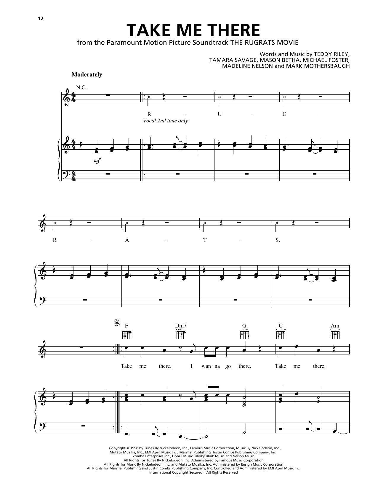 Blackstreet & Mya Take Me There (from The Rugrats Movie) sheet music notes and chords arranged for Piano, Vocal & Guitar Chords (Right-Hand Melody)