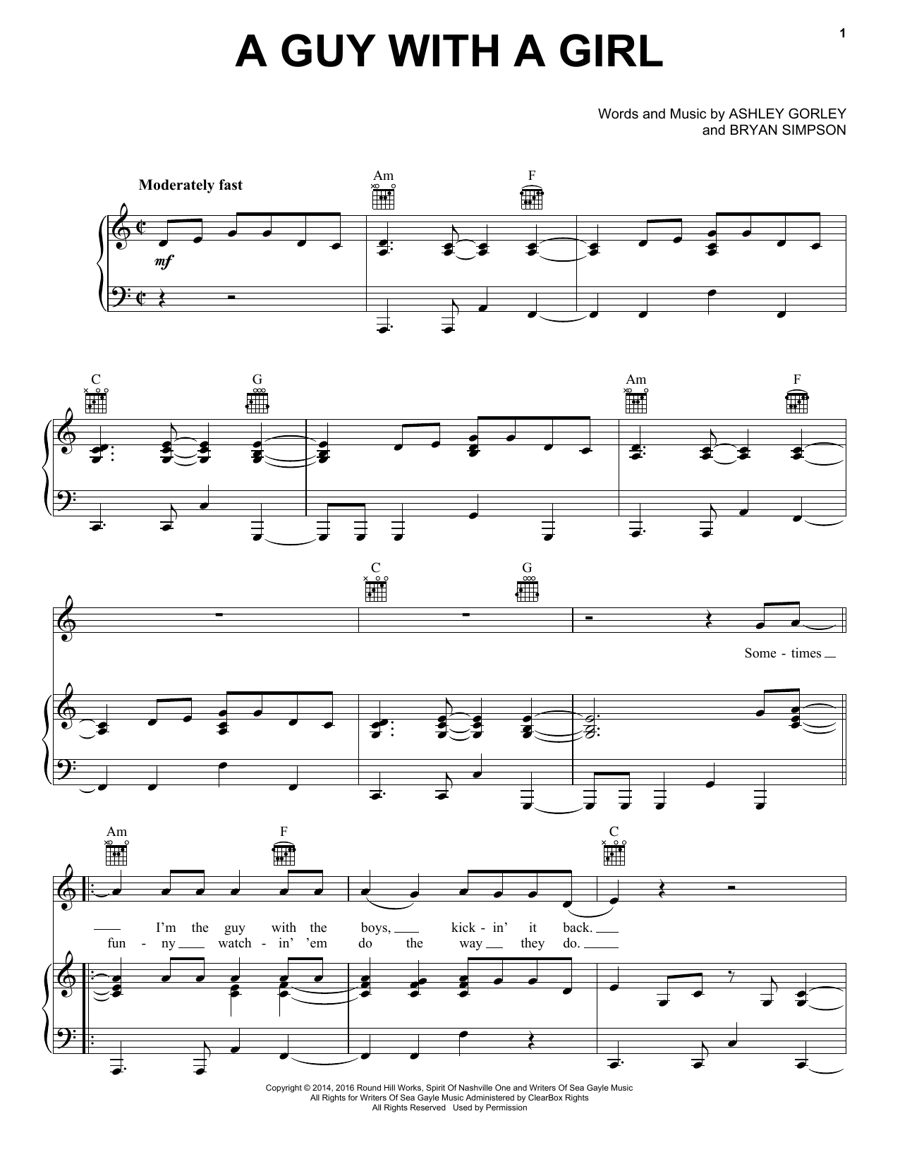 Blake Shelton A Guy With A Girl sheet music notes and chords arranged for Piano, Vocal & Guitar Chords (Right-Hand Melody)