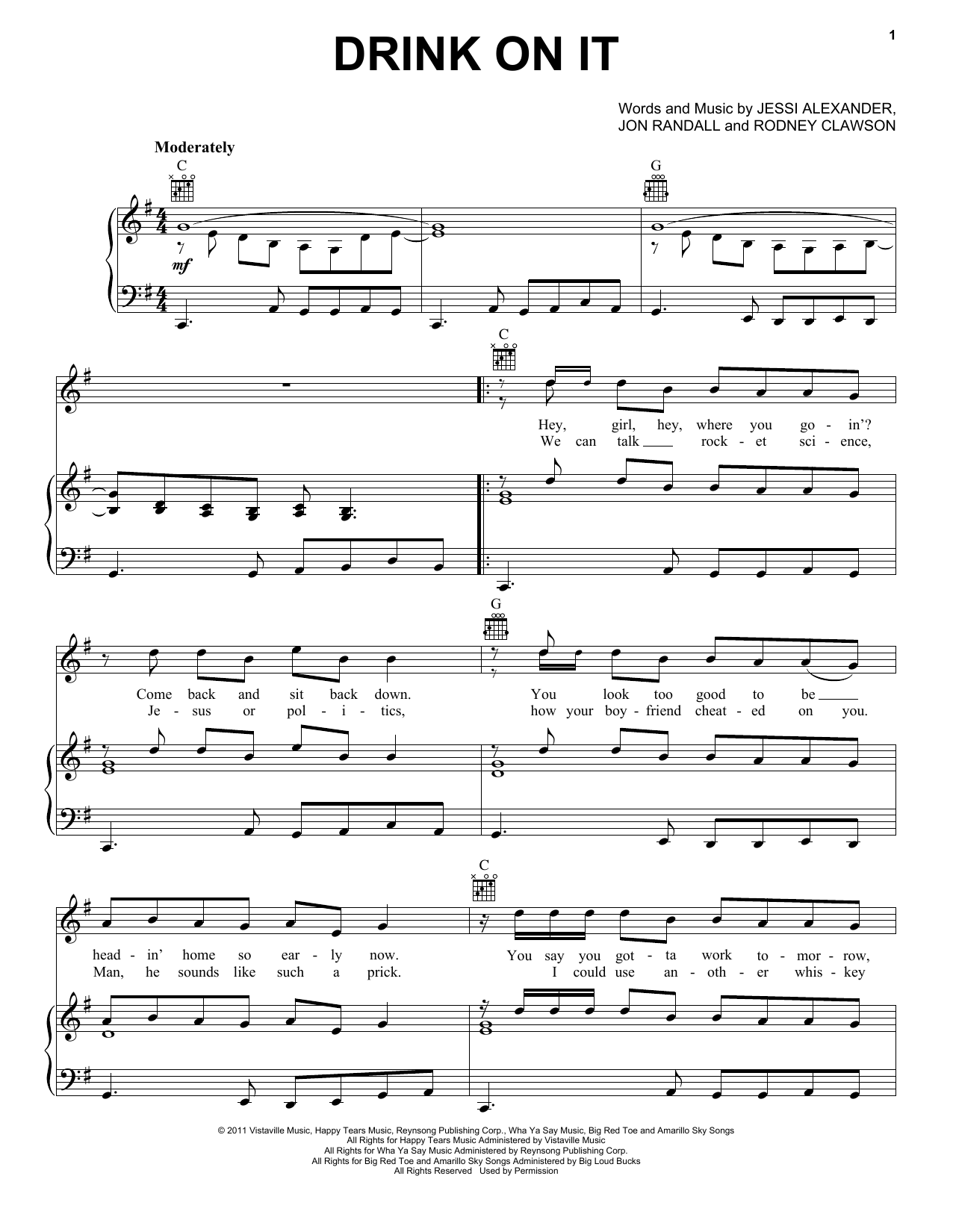Blake Shelton Drink On It sheet music notes and chords arranged for Piano, Vocal & Guitar Chords (Right-Hand Melody)