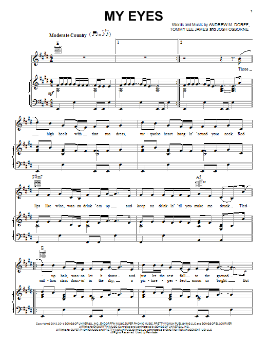Blake Shelton featuring Gwen Sebastian My Eyes sheet music notes and chords arranged for Piano, Vocal & Guitar Chords (Right-Hand Melody)