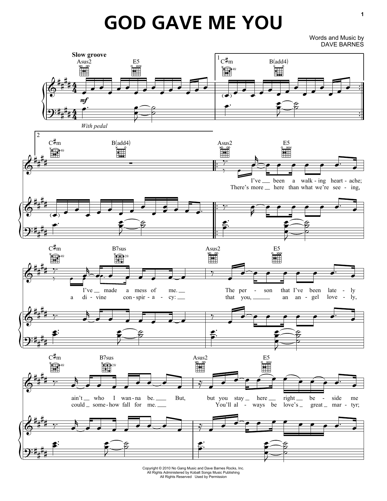 Blake Shelton God Gave Me You sheet music notes and chords arranged for Piano, Vocal & Guitar Chords (Right-Hand Melody)