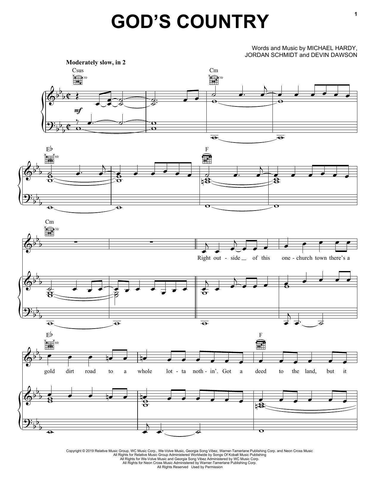 Blake Shelton God's Country sheet music notes and chords arranged for Piano, Vocal & Guitar Chords (Right-Hand Melody)