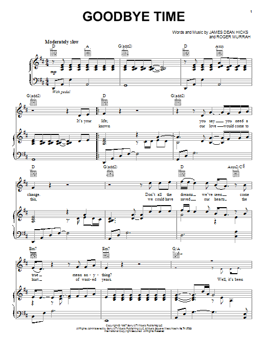Blake Shelton Goodbye Time sheet music notes and chords arranged for Piano, Vocal & Guitar Chords (Right-Hand Melody)