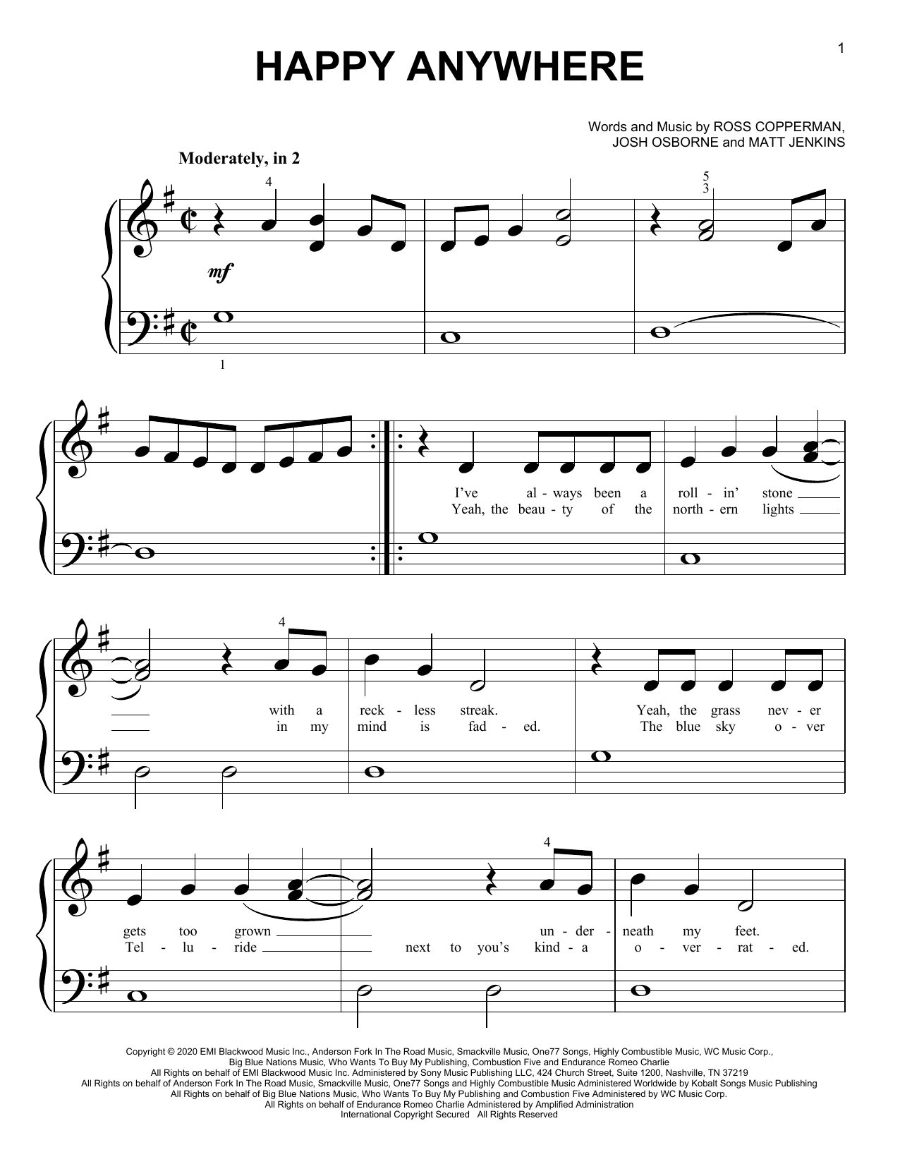 Blake Shelton Happy Anywhere sheet music notes and chords arranged for Big Note Piano