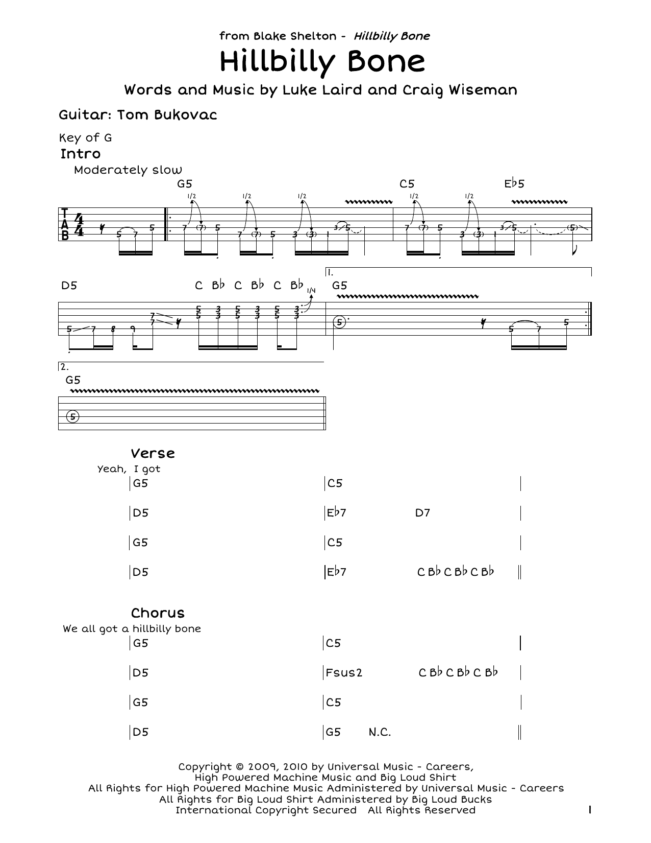 Blake Shelton Hillbilly Bone (feat. Trace Adkins) sheet music notes and chords arranged for Guitar Lead Sheet