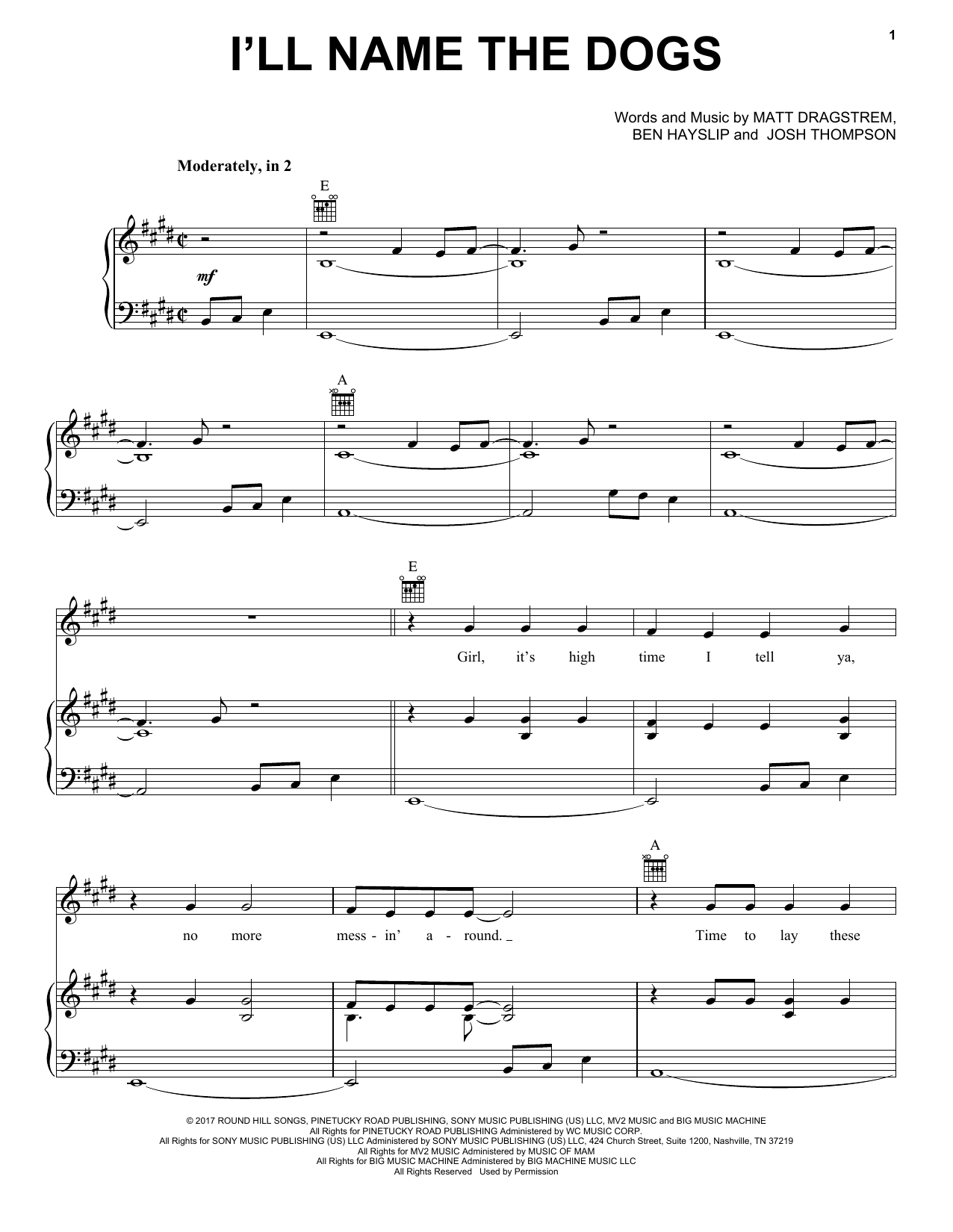 Blake Shelton I'll Name The Dogs sheet music notes and chords arranged for Piano, Vocal & Guitar Chords (Right-Hand Melody)