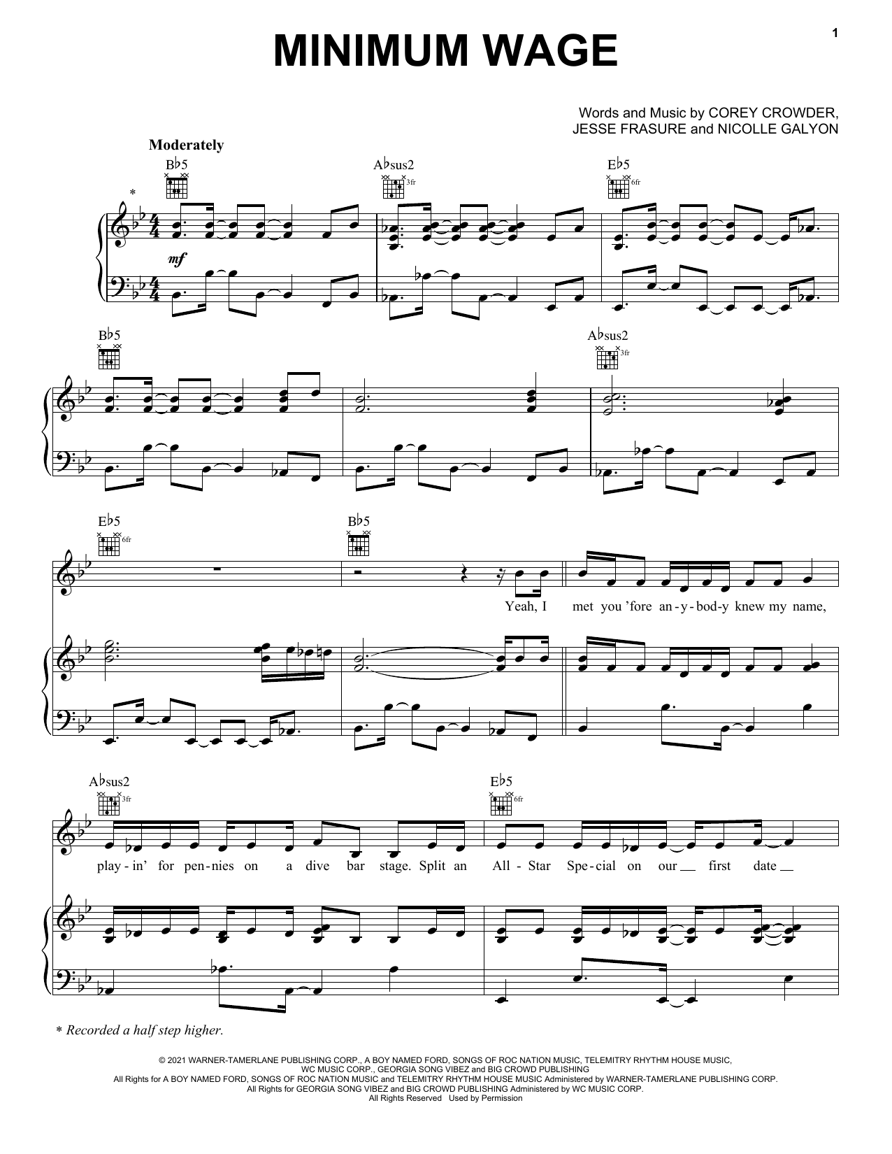 Blake Shelton Minimum Wage sheet music notes and chords arranged for Piano, Vocal & Guitar Chords (Right-Hand Melody)
