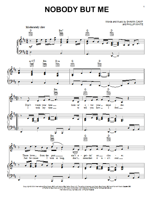Blake Shelton Nobody But Me sheet music notes and chords arranged for Piano, Vocal & Guitar Chords (Right-Hand Melody)