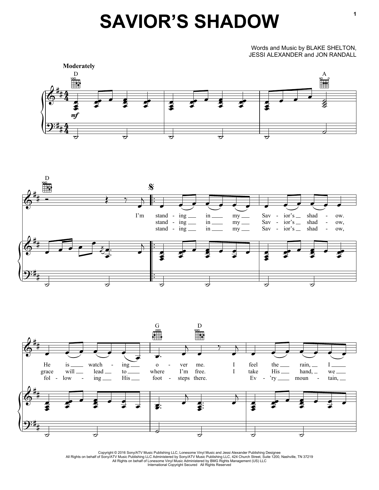 Blake Shelton Savior's Shadow sheet music notes and chords arranged for Piano, Vocal & Guitar Chords (Right-Hand Melody)