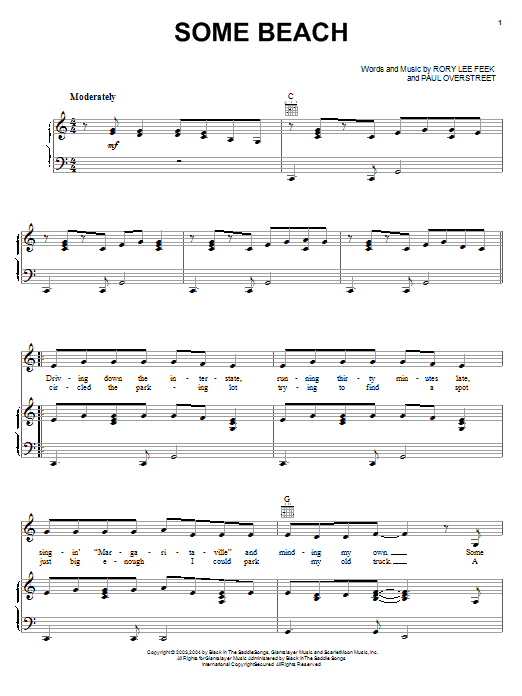 Blake Shelton Some Beach sheet music notes and chords arranged for Piano, Vocal & Guitar Chords (Right-Hand Melody)