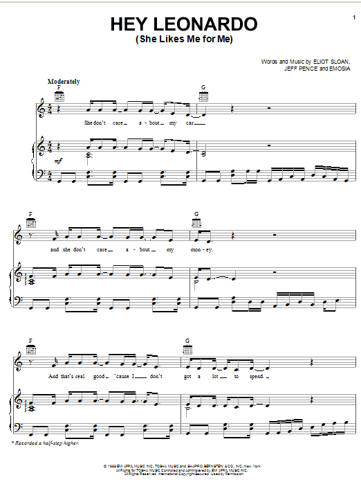 Blessid Union Of Souls Hey Leonardo (She Likes Me For Me) sheet music notes and chords arranged for Piano, Vocal & Guitar Chords (Right-Hand Melody)