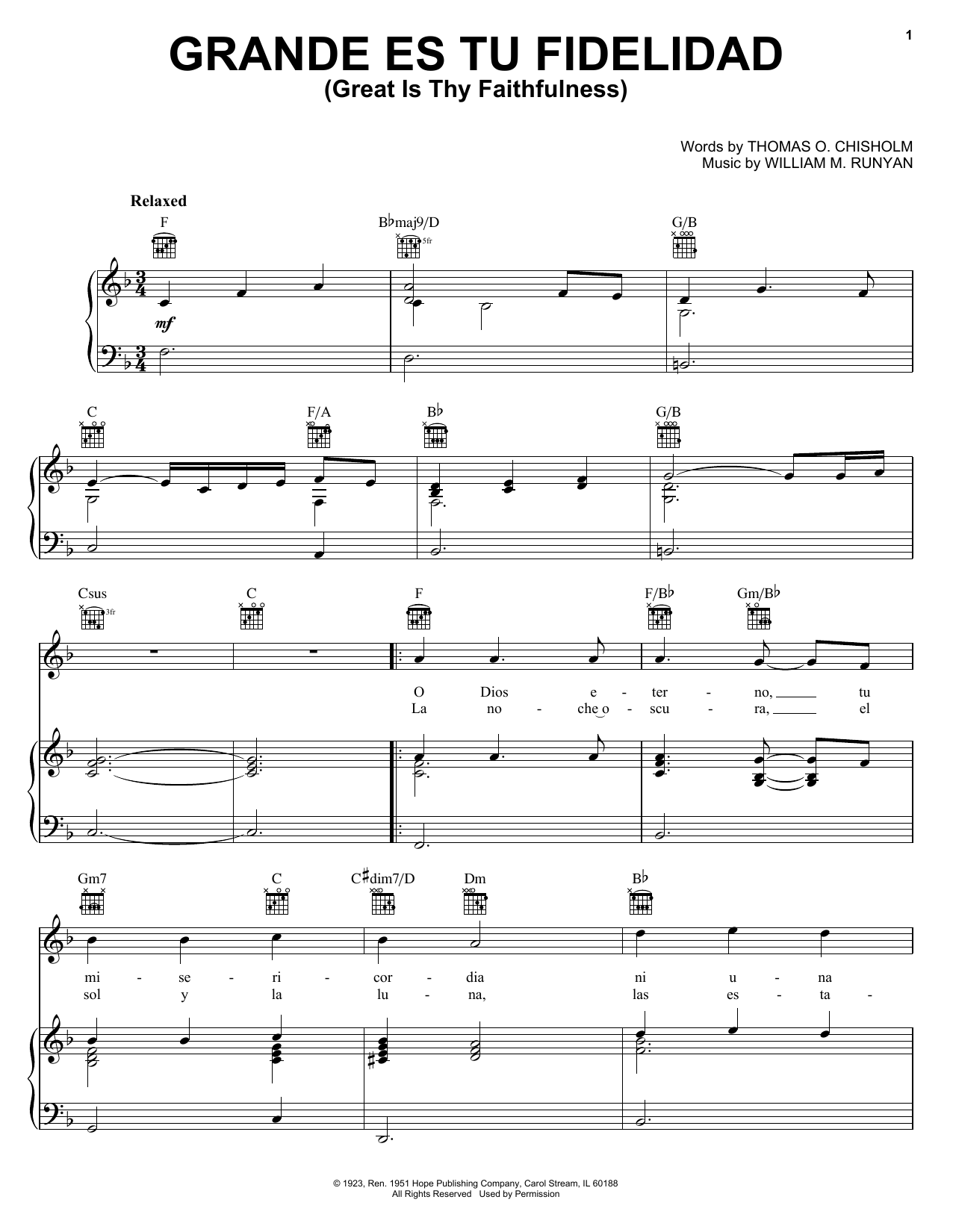 Blest Grande Es Tu Fidelidad (Great Is Thy Faithfulness) sheet music notes and chords arranged for Piano, Vocal & Guitar Chords (Right-Hand Melody)