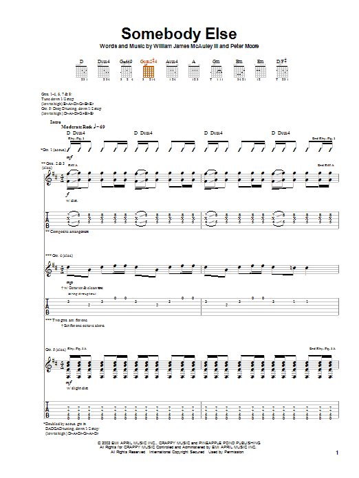 Bleu Somebody Else sheet music notes and chords arranged for Guitar Tab