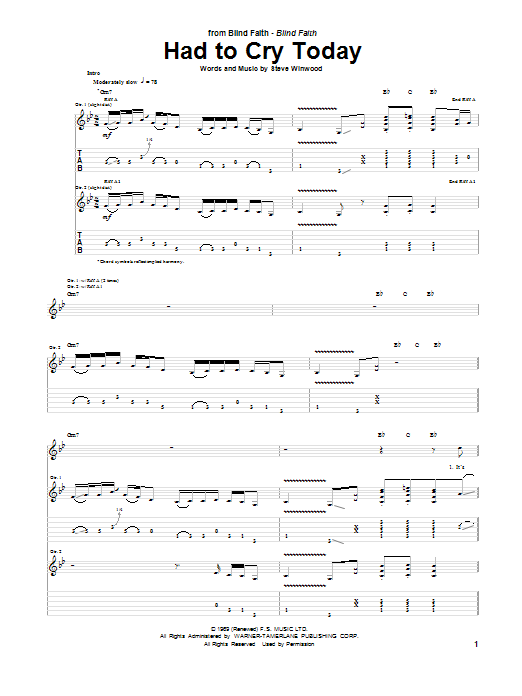 Eric Clapton Had To Cry Today sheet music notes and chords arranged for Piano, Vocal & Guitar Chords (Right-Hand Melody)