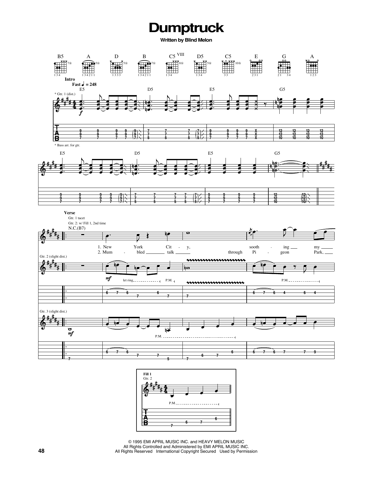 Blind Melon Dumptruck sheet music notes and chords arranged for Guitar Tab