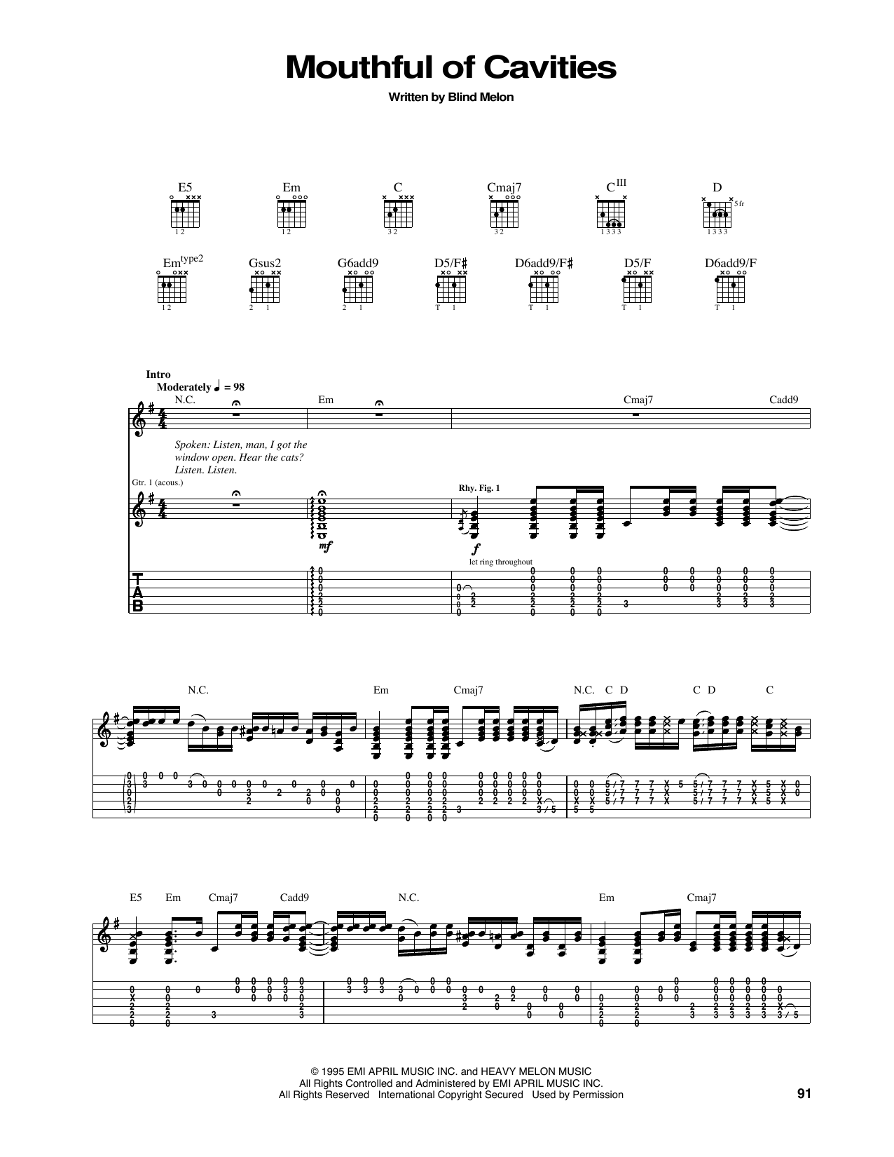 Blind Melon Mouthful Of Cavities sheet music notes and chords arranged for Guitar Tab