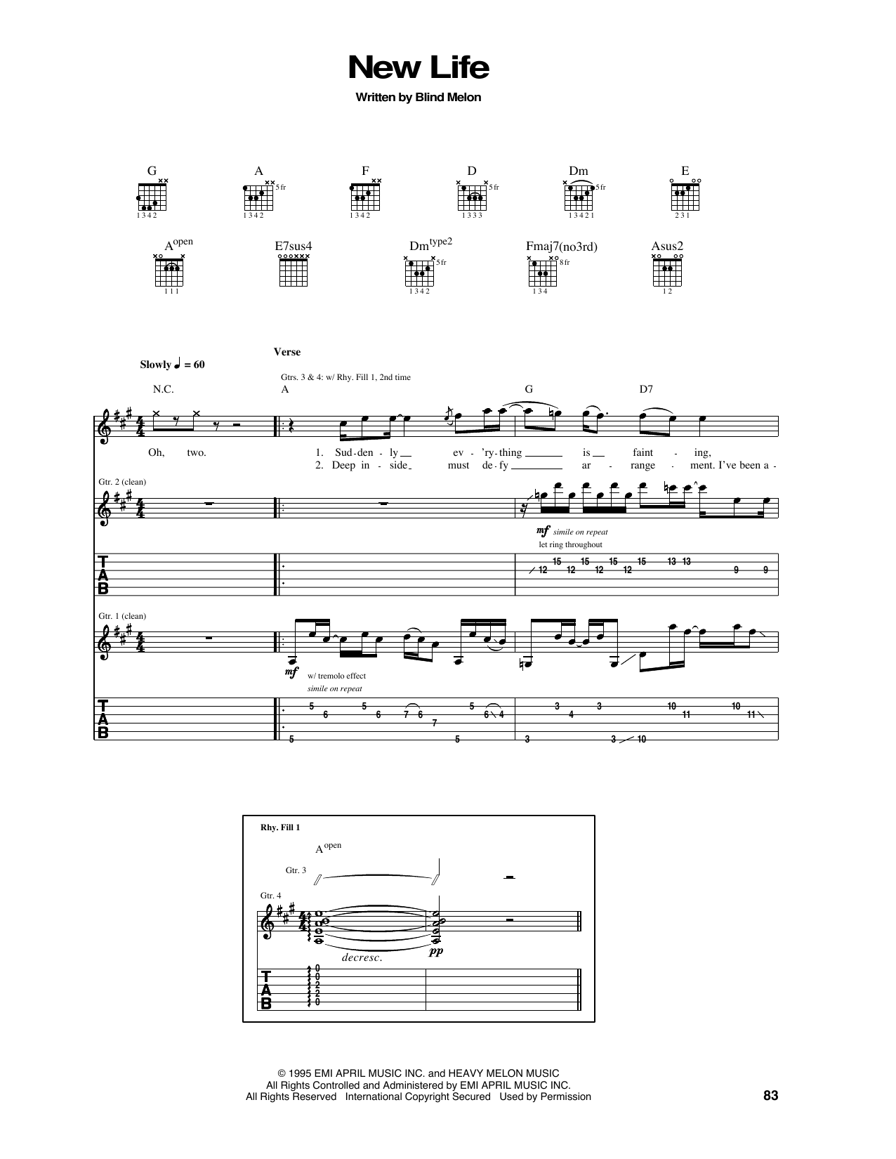 Blind Melon New Life sheet music notes and chords arranged for Guitar Tab
