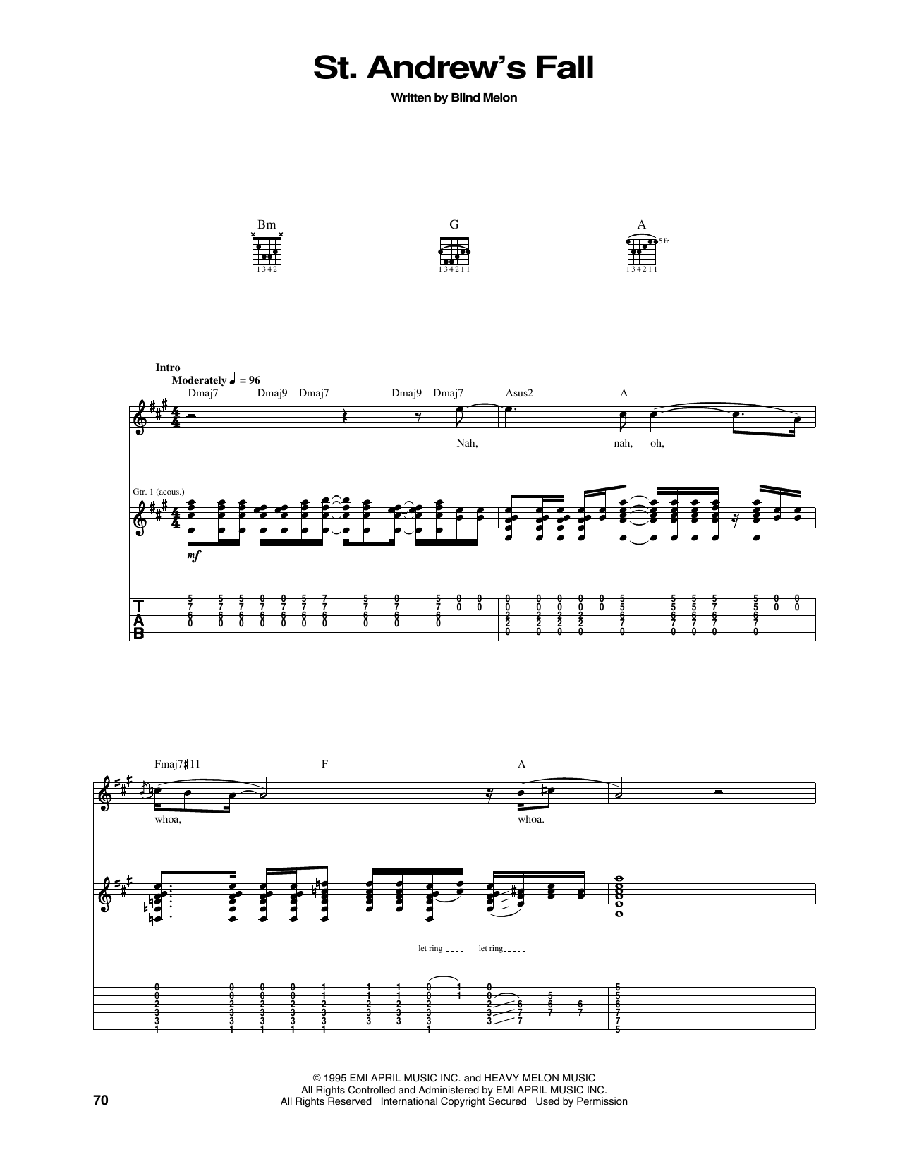 Blind Melon St. Andrew's Fall sheet music notes and chords arranged for Guitar Tab