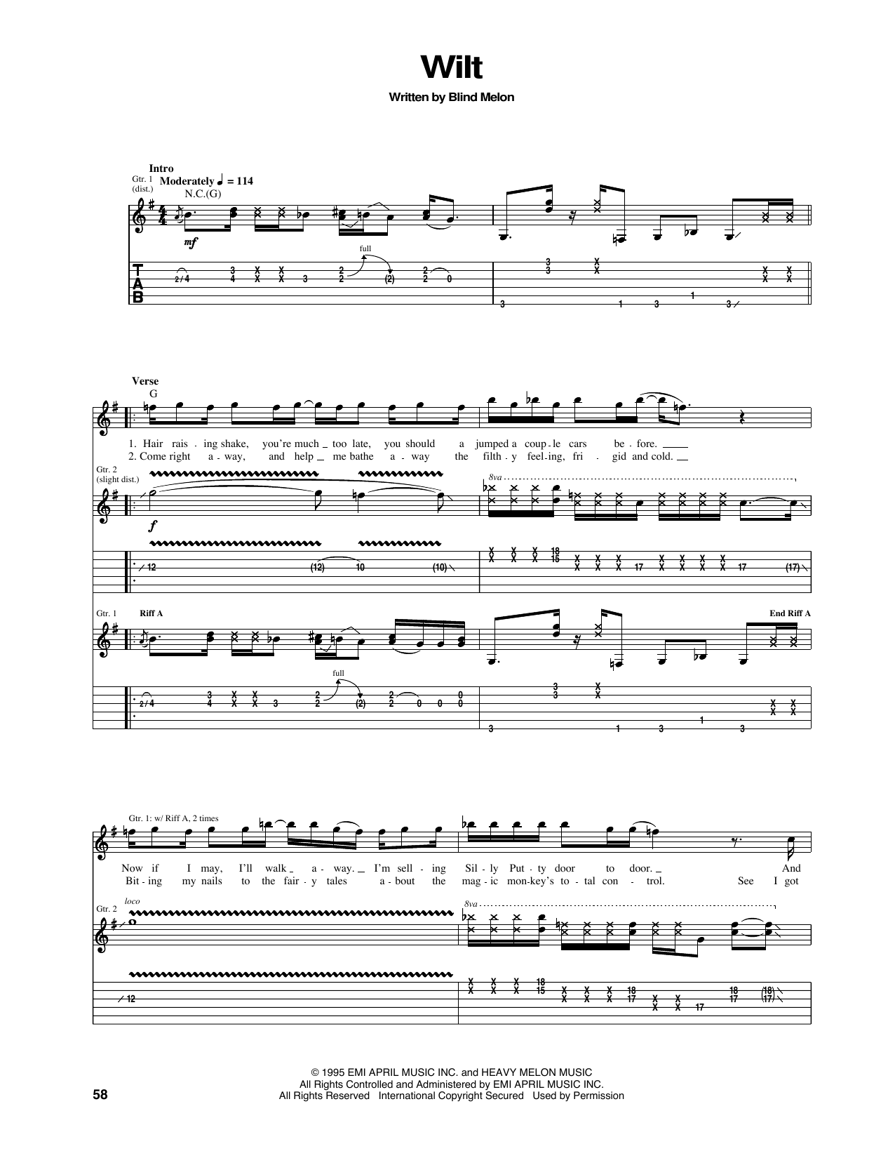 Blind Melon Wilt sheet music notes and chords arranged for Guitar Tab