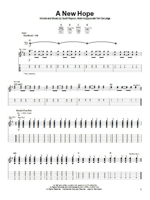 Blink-182 A New Hope sheet music notes and chords arranged for Guitar Tab