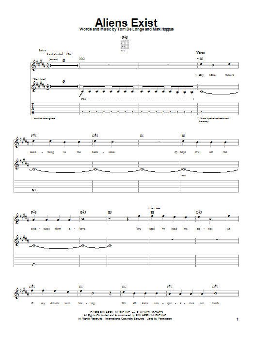 Blink 182 Aliens Exist sheet music notes and chords arranged for Drums Transcription