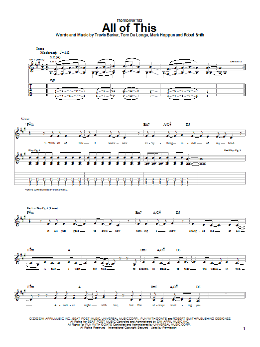 Blink-182 All Of This sheet music notes and chords arranged for Guitar Tab