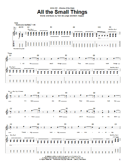 Blink 182 All The Small Things sheet music notes and chords arranged for Drums Transcription