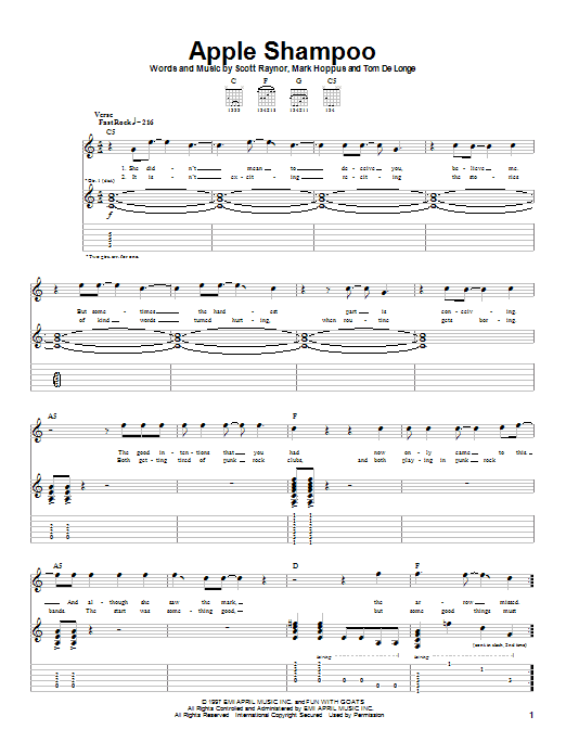 Blink-182 Apple Shampoo sheet music notes and chords arranged for Guitar Tab