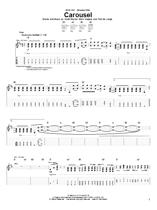 Blink-182 Carousel sheet music notes and chords arranged for Easy Guitar Tab