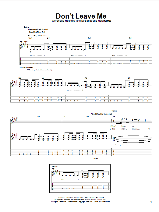 Blink 182 Don't Leave Me sheet music notes and chords arranged for Drums Transcription