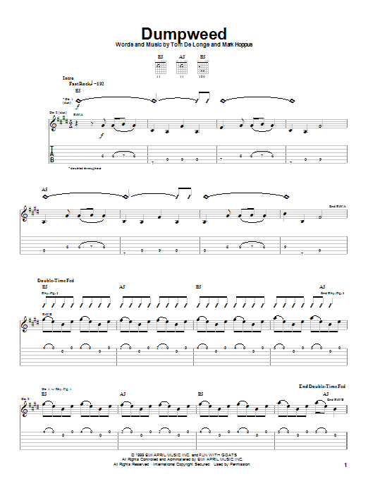 Blink 182 Dumpweed sheet music notes and chords arranged for Drums Transcription
