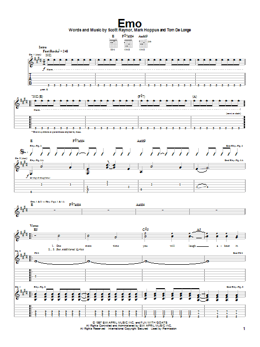Blink-182 Emo sheet music notes and chords arranged for Guitar Tab