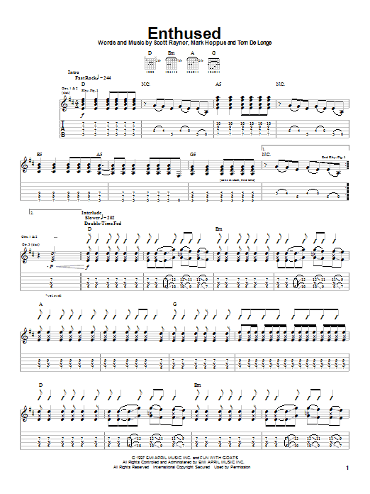 Blink-182 Enthused sheet music notes and chords arranged for Guitar Tab