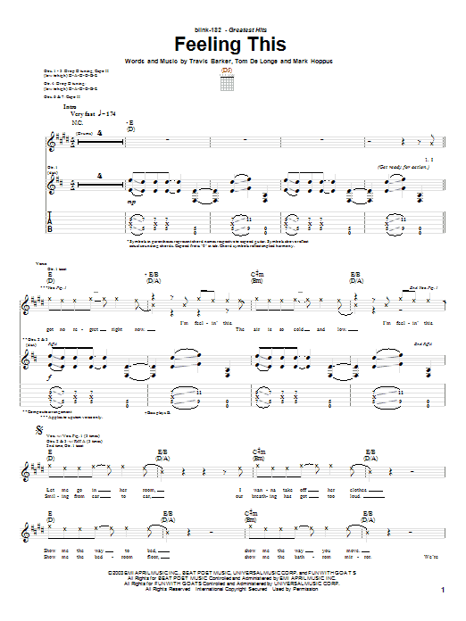 Blink-182 Feeling This sheet music notes and chords arranged for Guitar Tab (Single Guitar)