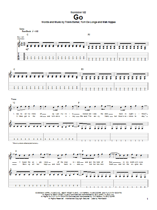 Blink-182 Go sheet music notes and chords arranged for Guitar Tab