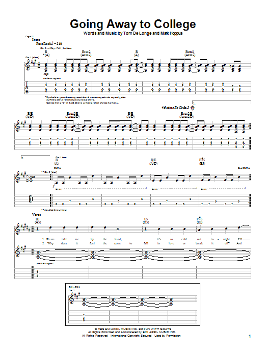 Blink-182 Going Away To College sheet music notes and chords arranged for Guitar Tab