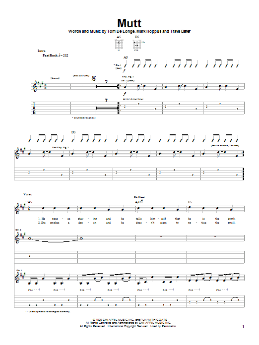 Blink-182 Mutt sheet music notes and chords arranged for Guitar Tab